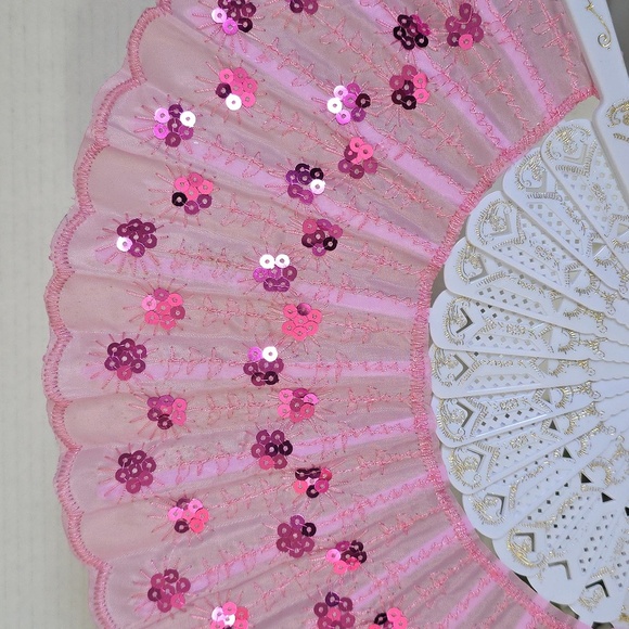 Light Pink Sequin Folding Hand Fan - Picture 4 of 5